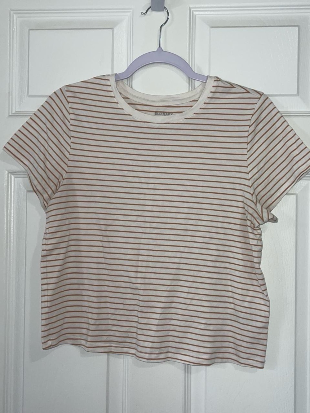 Old Navy perfect length cream and brown striped t-shirt